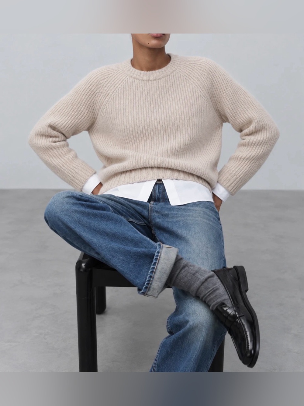 Jenni Kayne cashmere Cream Ribbed Knit Sweater, XL